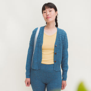 Women's Gansey Cardi - 100% Baby Alpaca - Light Peacock (S-L)