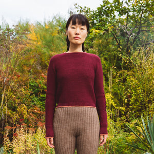 Women's Cable Crop Jumper - 100% Baby Alpaca - Aubergine (S-L)