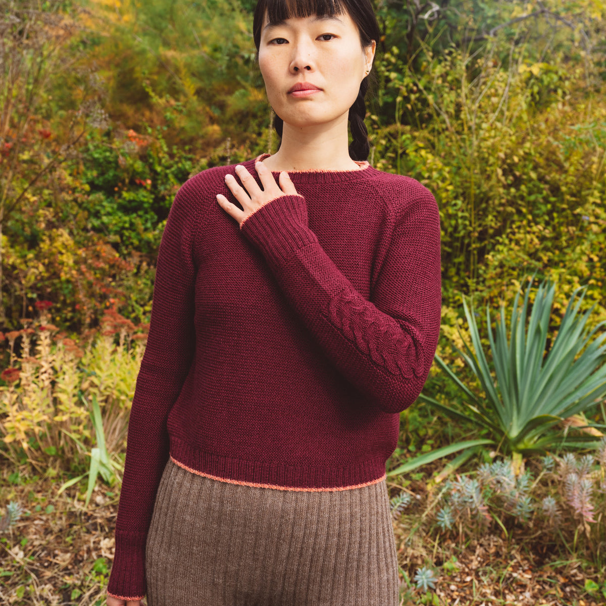 Women's Cable Crop Jumper - 100% Baby Alpaca - Aubergine (S-L) *Returning 2026