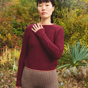 Women's Cable Crop Jumper - 100% Baby Alpaca - Aubergine (S-M)
