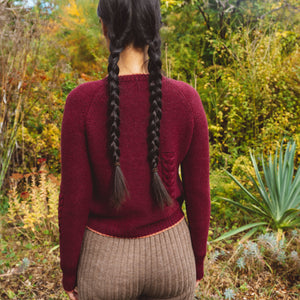 Women's Cable Crop Jumper - 100% Baby Alpaca - Aubergine (S-M)