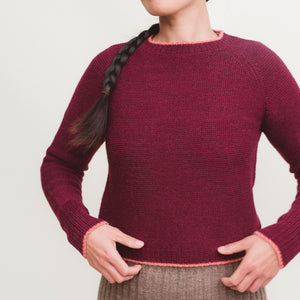 Women's Cable Crop Jumper - 100% Baby Alpaca - Aubergine (S-M)