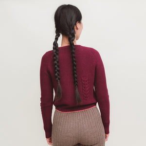 Women's Cable Crop Jumper - 100% Baby Alpaca - Aubergine (S-M)