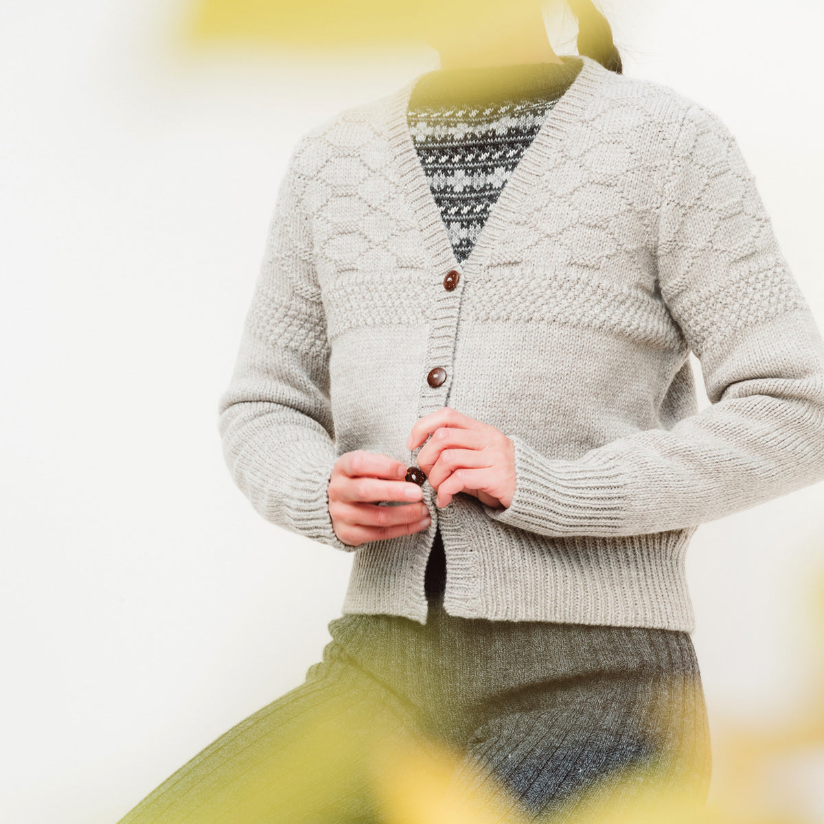 Women's Gansey Cardi - 100% Chunky Highland Wool - Light Natural Grey (S-L) *Returning 2026