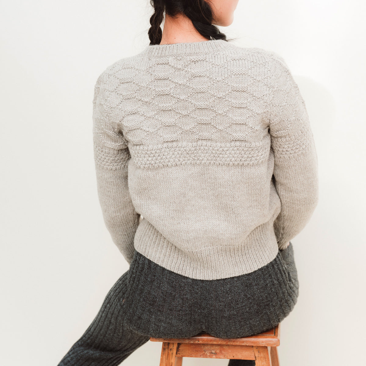Women's Gansey Cardi - 100% Chunky Highland Wool - Light Natural Grey (S-L) *Returning 2026