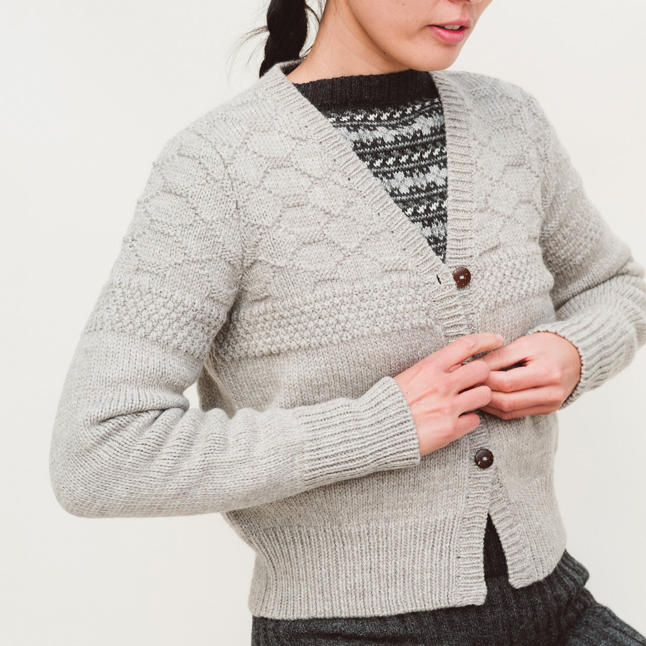 Women's Gansey Cardi - 100% Chunky Highland Wool - Light Natural Grey (S-L) *Returning 2026