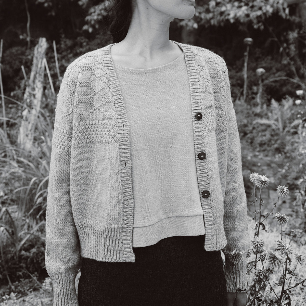 Women's Gansey Cardi - 100% Chunky Highland Wool - Light Natural Grey (S-L) *Returning 2026