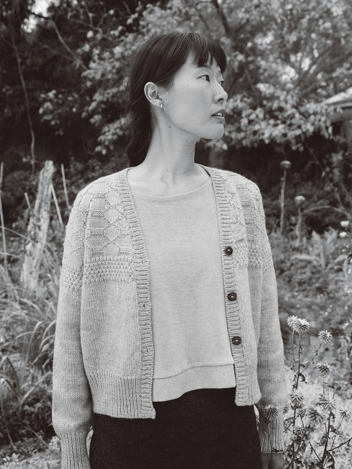 Women's Gansey Cardi - 100% Chunky Highland Wool - Light Natural Grey (S-L) *Returning 2026