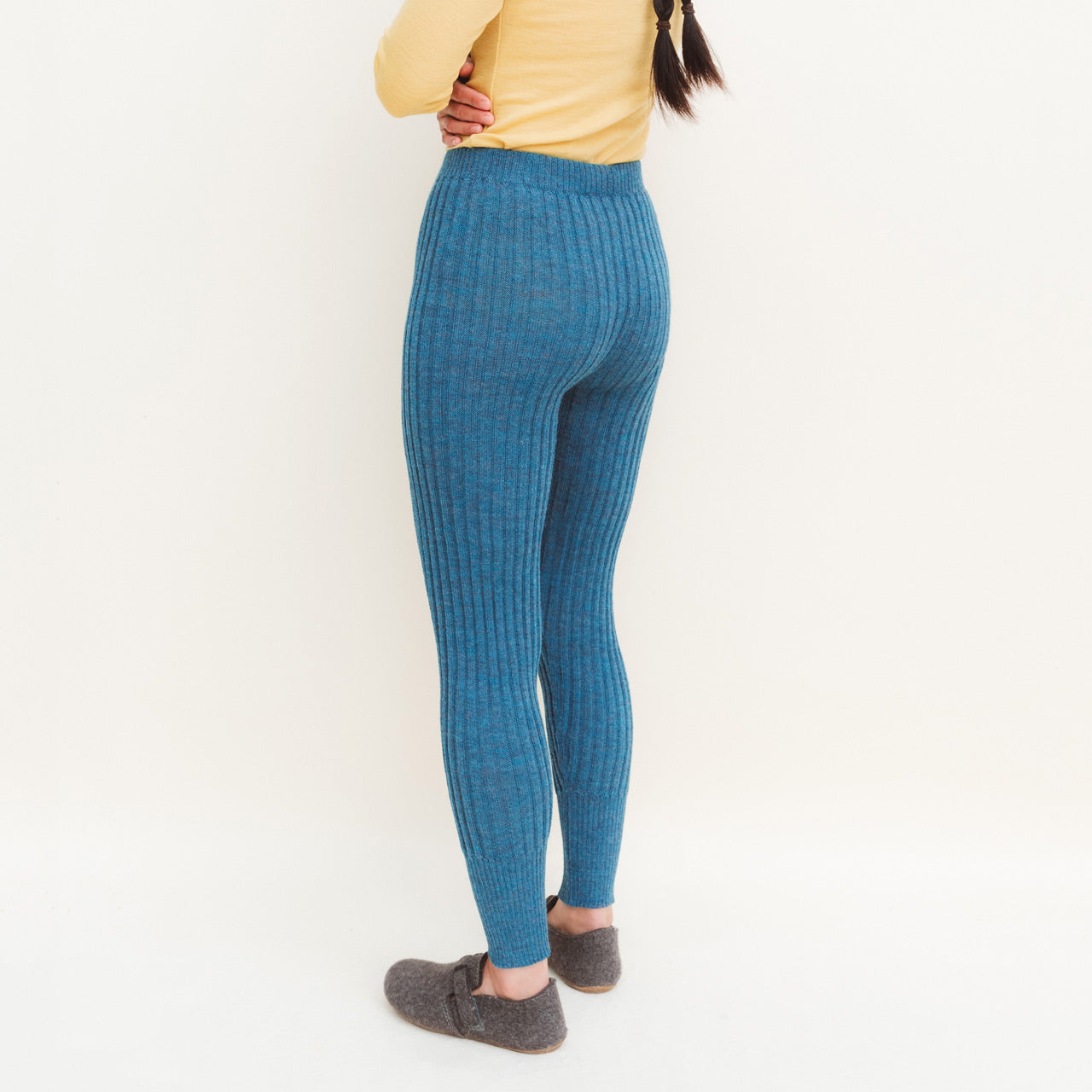 Women's High Waisted Knitted Rib Leggings - 100% Baby Alpaca - AW25 Light Peacock (S-XL) *Returning Soon