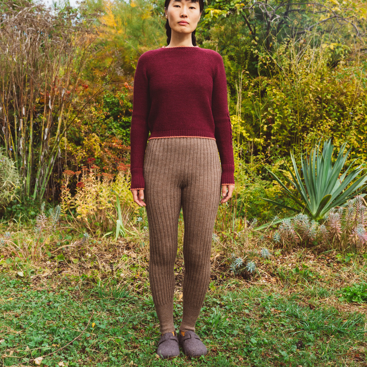 Women's High Waisted Knitted Rib Leggings - 100% Baby Alpaca - AW25 Rust Melange (S-XL) *Returning Soon