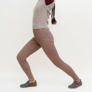 Women's High Waisted Knitted Rib Leggings - 100% Baby Alpaca - AW25 Rust Melange (S-XL) *Returning Soon