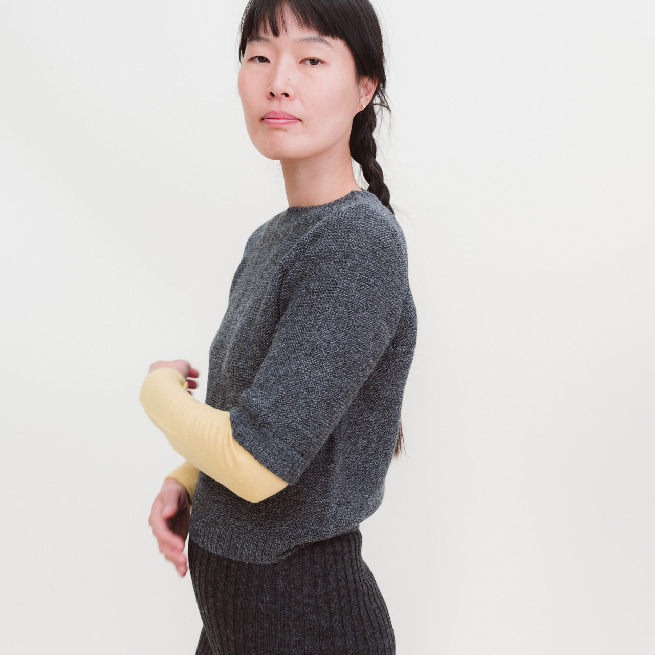 Women's Lise Half Sleeve Sweater - 100% Baby Alpaca - Pepper (S-L)