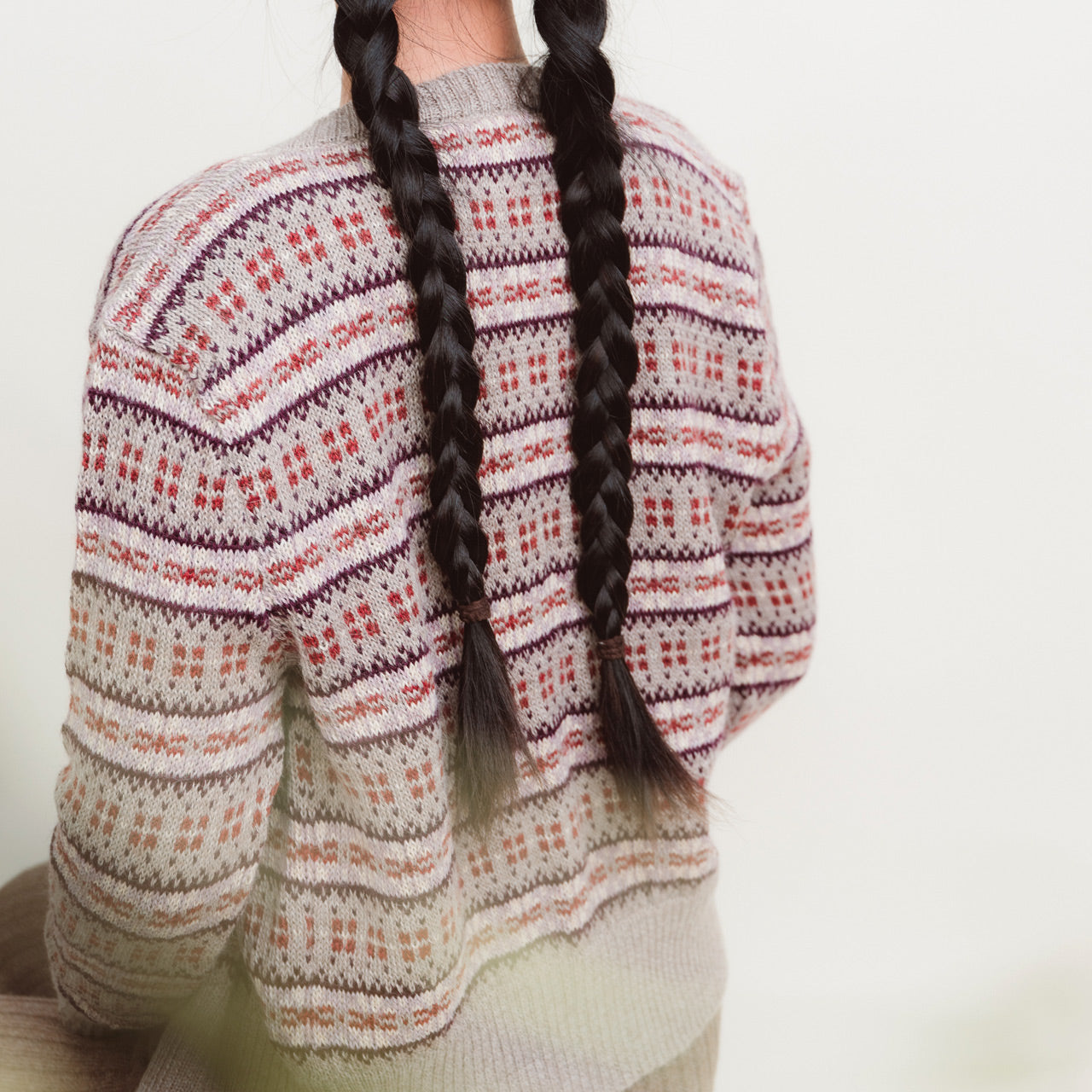 Frida Fairisle Cardigan - 100% Baby Alpaca - Light Brown/Rust (S-M)