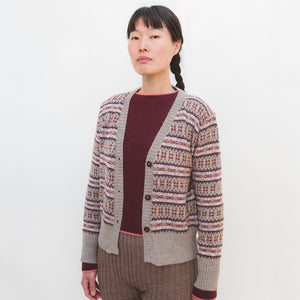 Women's Fairisle Vintage Cardi - 100% Baby Alpaca - Light Brown/Rust (S-L)