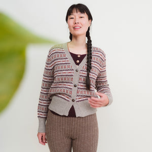 Women's Fairisle Vintage Cardi - 100% Baby Alpaca - Light Brown/Rust (S-L)