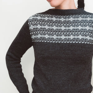 Women's Fairisle Vintage Yoke Sweater - 100% Baby Alpaca - Monochrome (S-L)