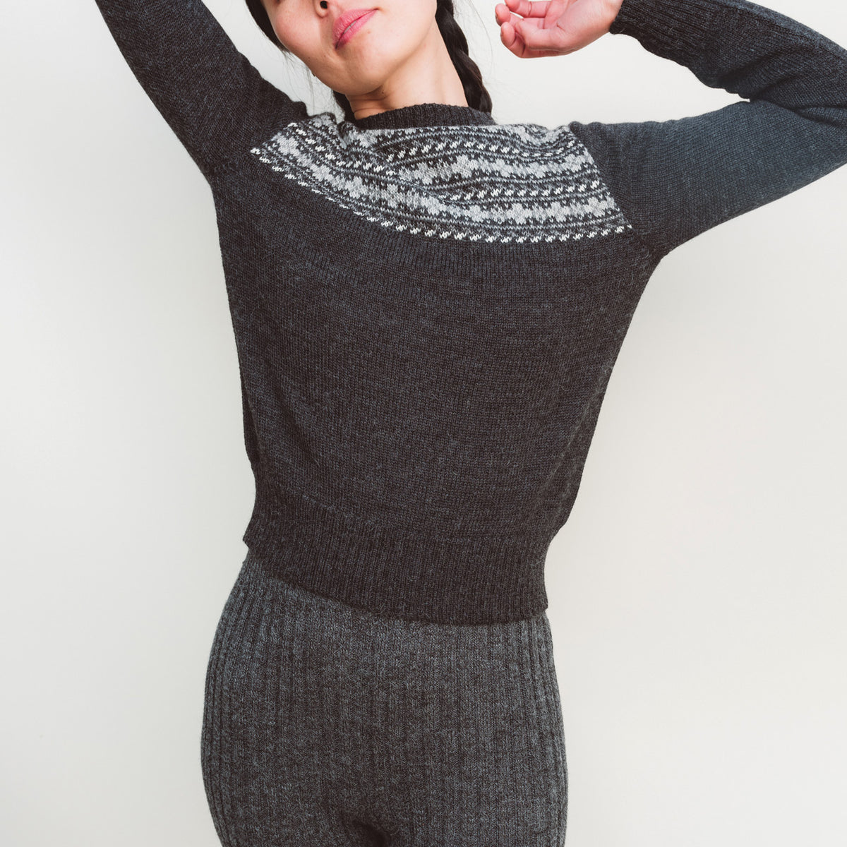 Women's Fairisle Vintage Yoke Sweater - 100% Baby Alpaca - Monochrome (M-L) *Last ones