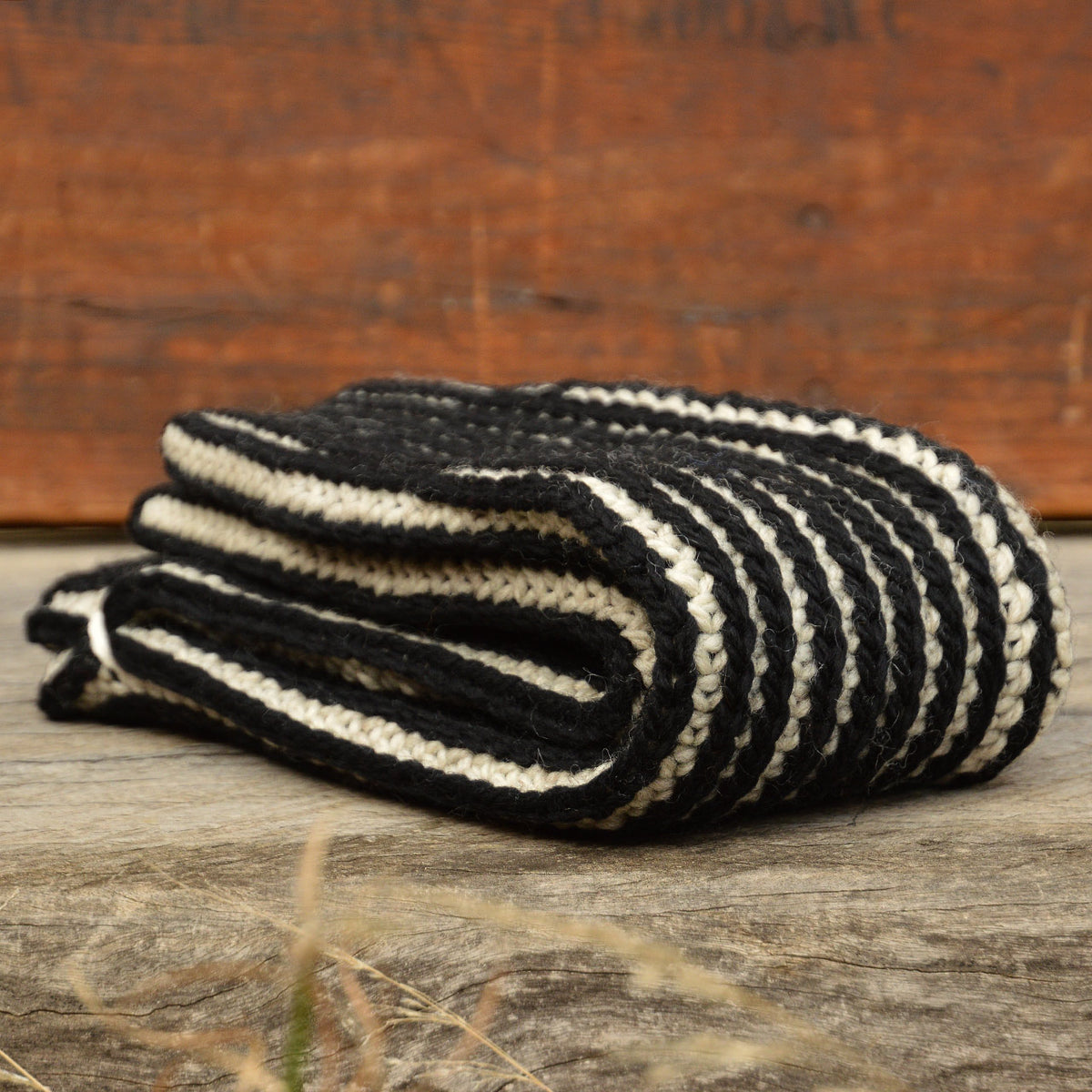 Brioche Legwarmers - 100% Chunky Highland Wool - Black/Ecru (Child-Adult)