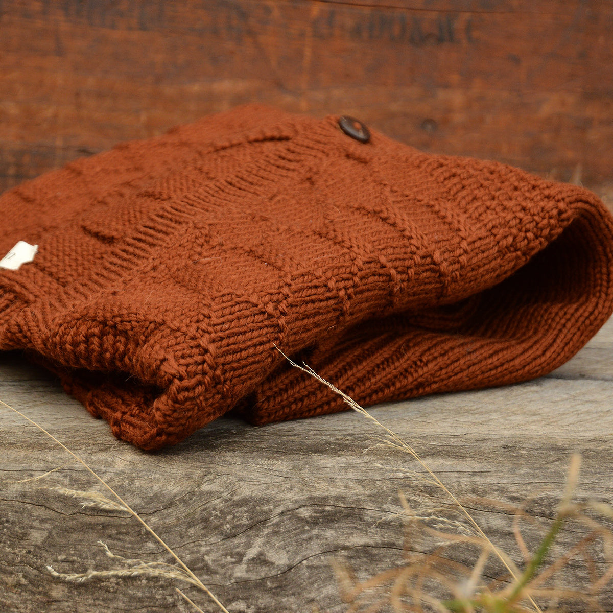 Women's Gansey Cardi - 100% Chunky Highland Wool - Gingerbread (S-L)