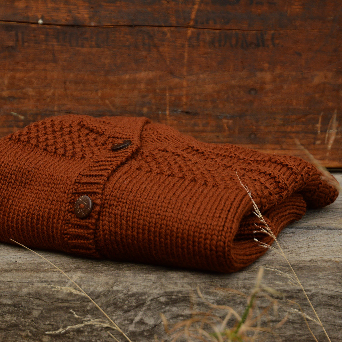 Women's Gansey Cardi - 100% Chunky Highland Wool - Gingerbread (S-L)