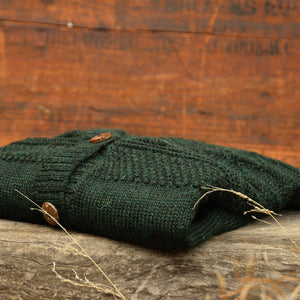 Women's Gansey Cardi - 100% Baby Alpaca - Forest Green Melange (S-L)
