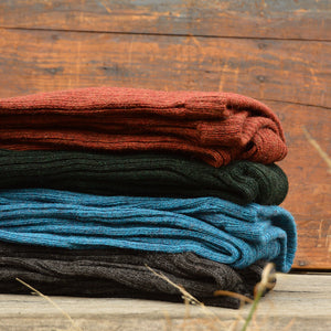 Women's High Waisted Knitted Rib Leggings - 100% Baby Alpaca - Forest Green Melange (S-XL)