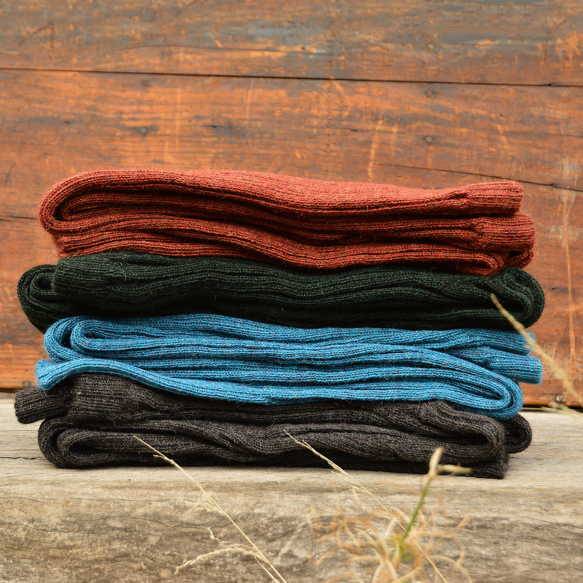 Women's High Waisted Knitted Rib Leggings - 100% Baby Alpaca - Rust Melange (S-XL)