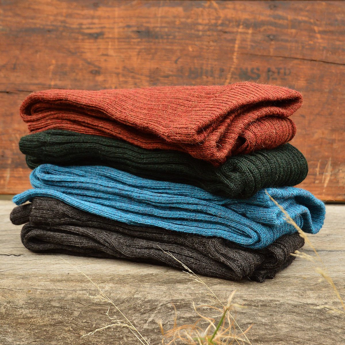 Women's High Waisted Knitted Rib Leggings - 100% Baby Alpaca - Rust Melange (S-XL)