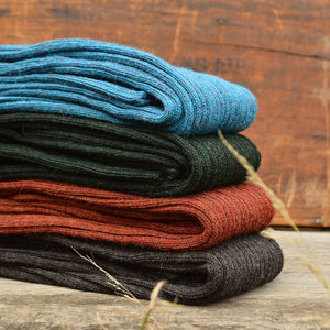 Women's High Waisted Knitted Rib Leggings - 100% Baby Alpaca - Forest Green Melange (S-XL)
