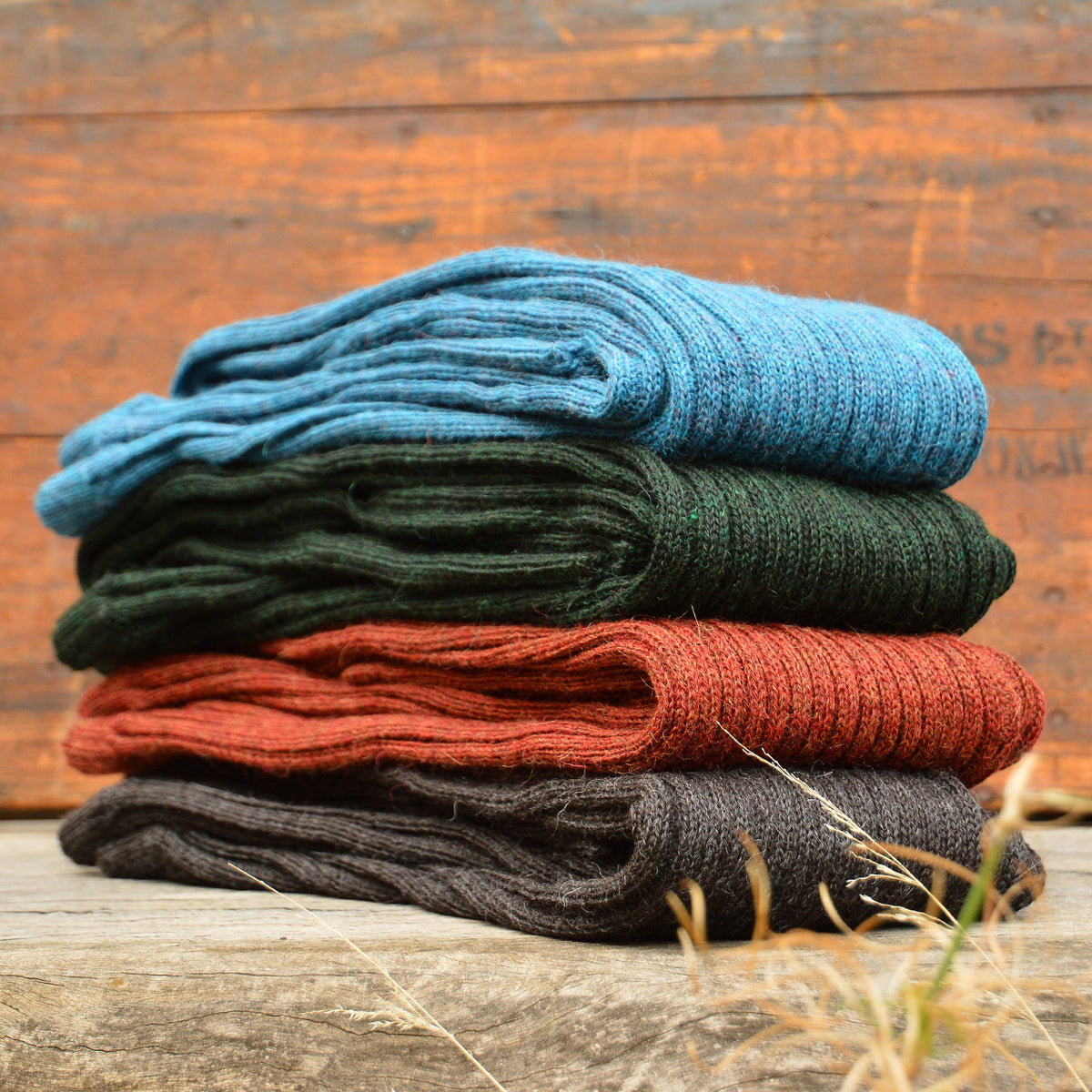 Women's High Waisted Knitted Rib Leggings - 100% Baby Alpaca - Forest Green Melange (S-XL)