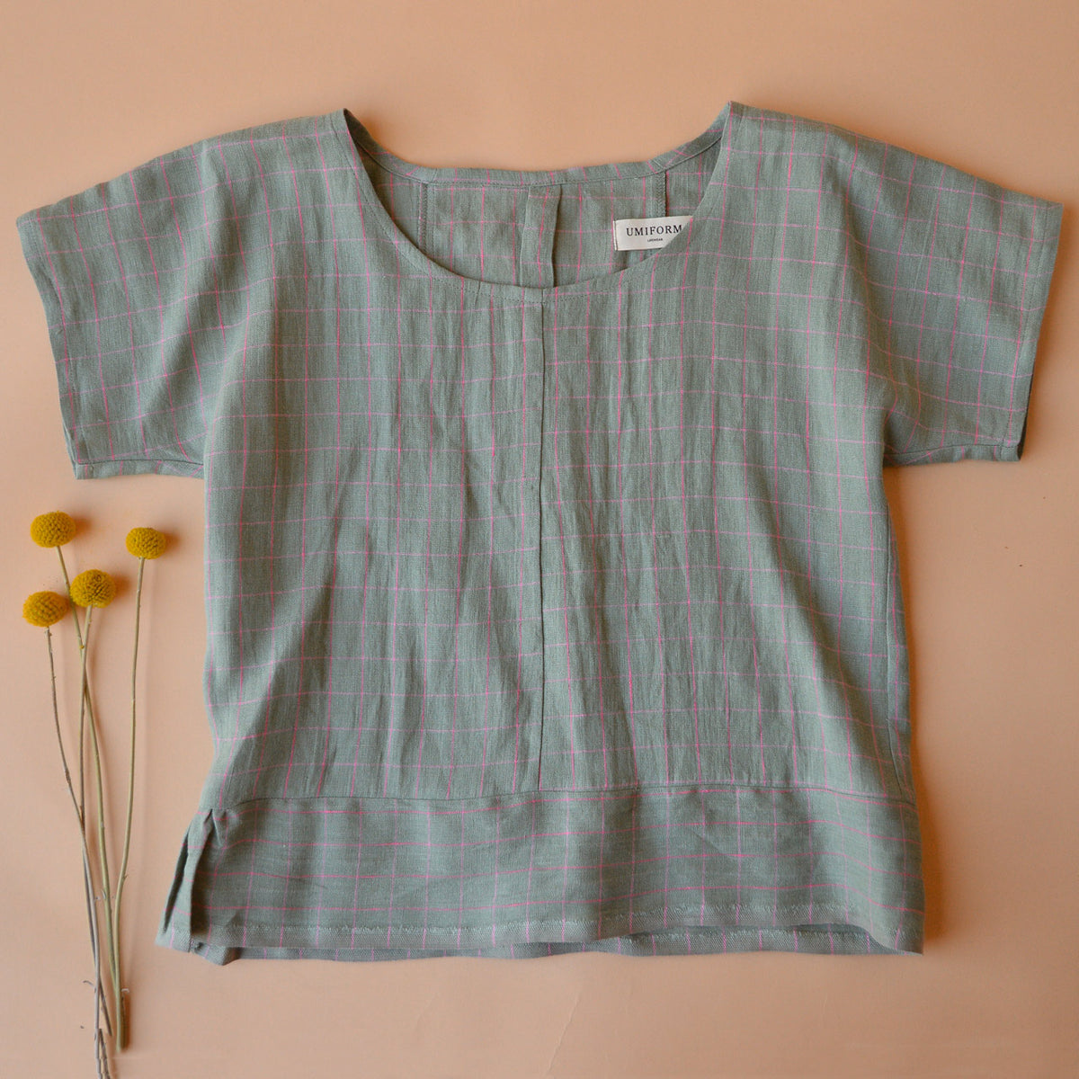 Pieces Top - 100% Linen - Sage Pink Check (S-L) *Last ones
