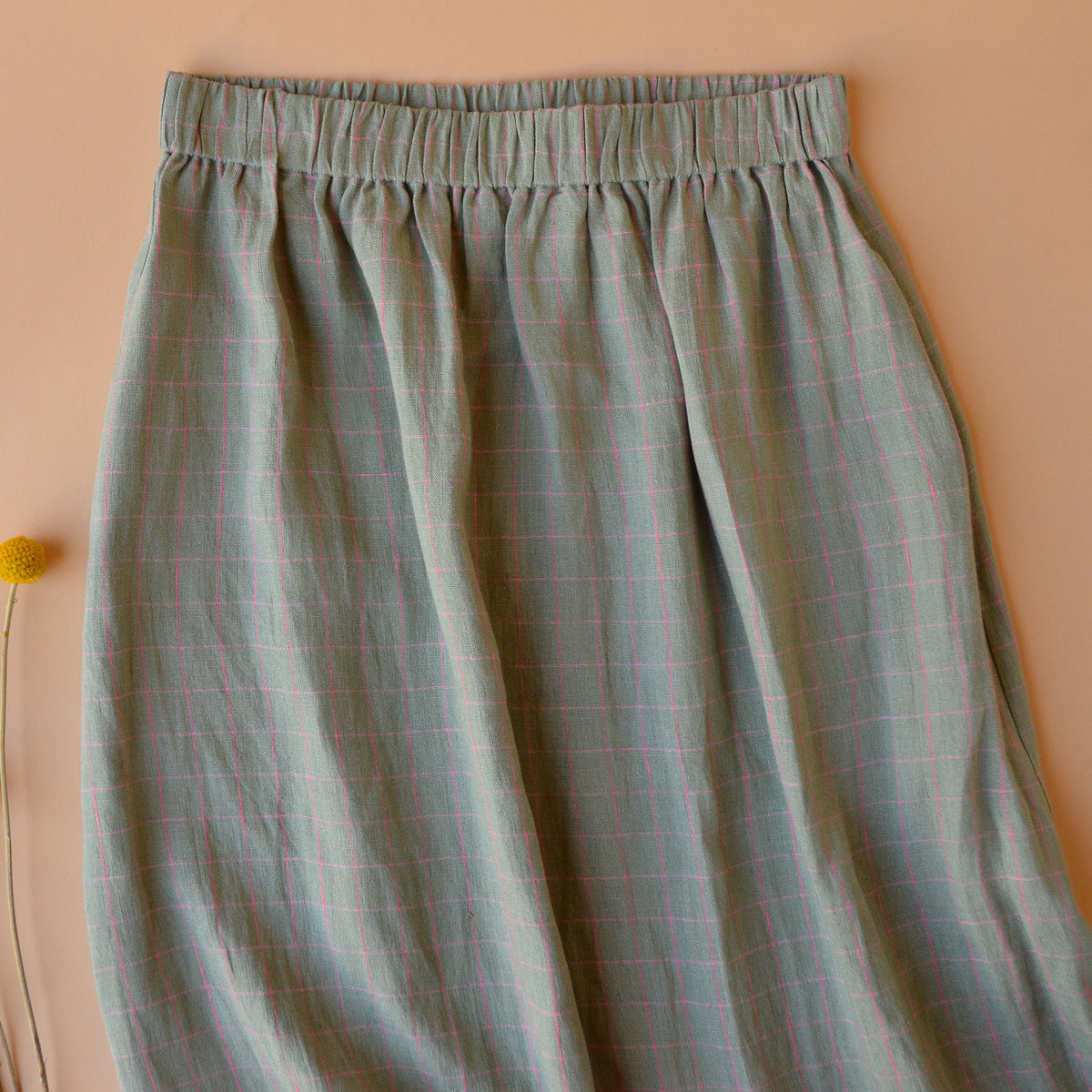 Pocket Skirt - 100% Linen - Sage Pink Check (M-L) *Last ones