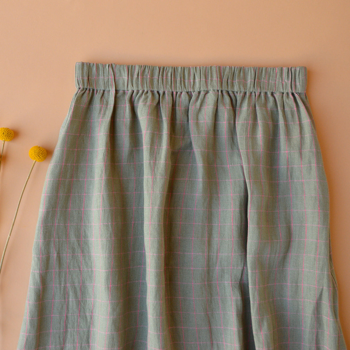 Pocket Skirt - 100% Linen - Sage Pink Check (M-L) *Last ones
