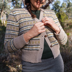 Women's Fairisle Vintage Cardi in Baby Alpaca - Light Brown (AW23)