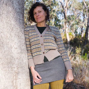 Women's Fairisle Vintage Cardi in Baby Alpaca - Light Brown (AW23)