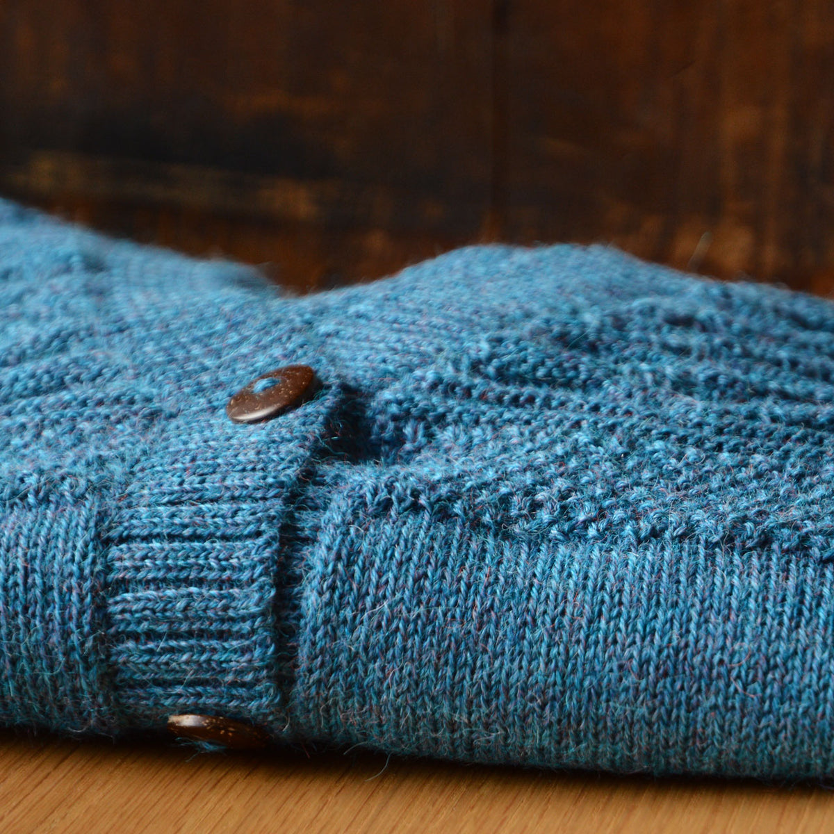 Women's Gansey Cardi - 100% Baby Alpaca - Light Peacock (S-L) *Returning 2026