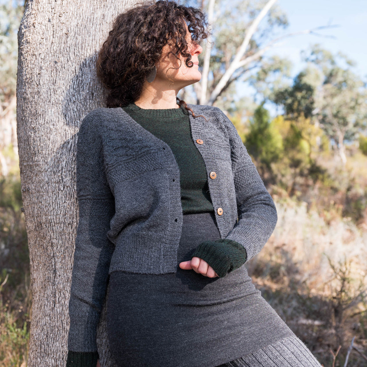 Women's Gansey Cardi in Baby Alpaca - Salt & Pepper