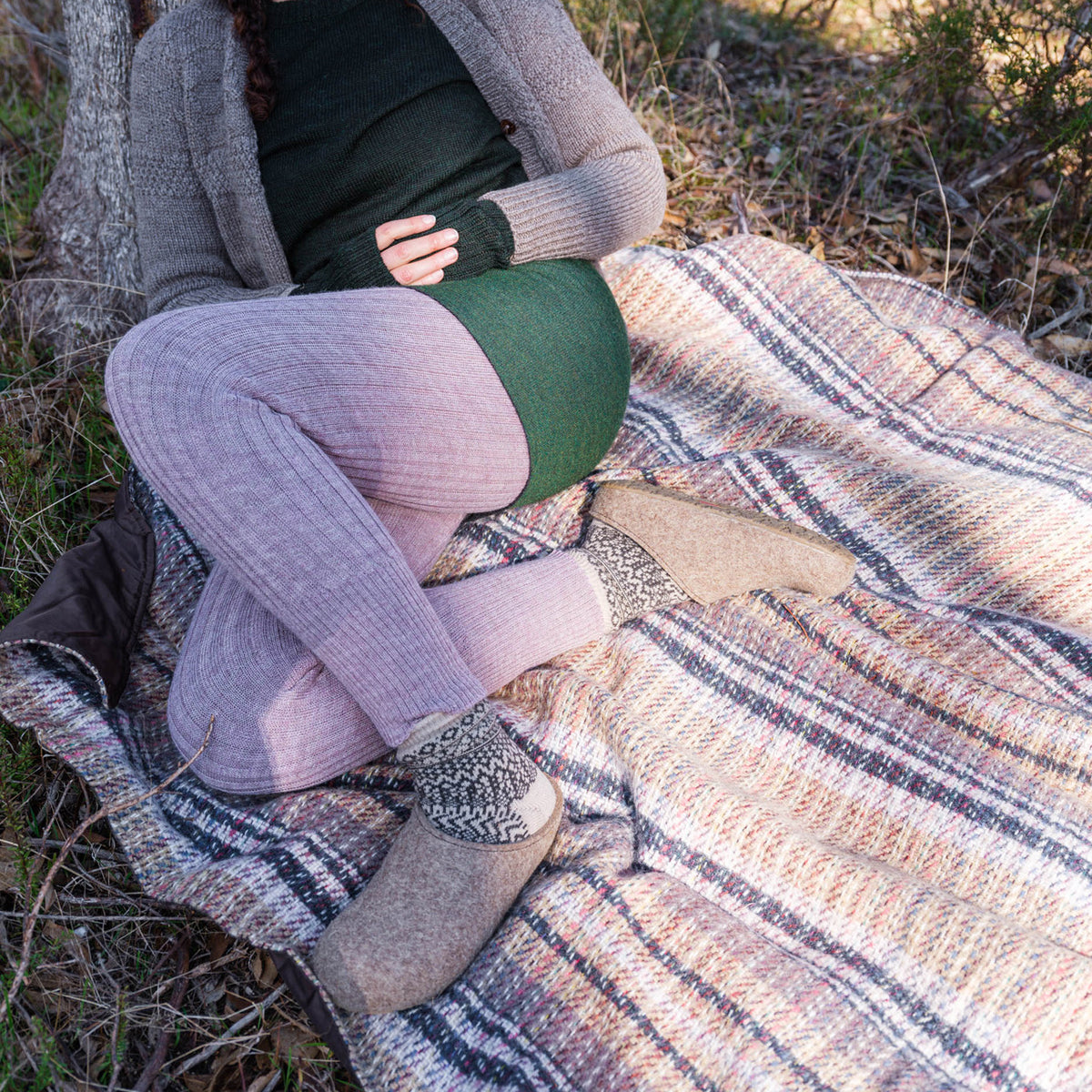 Women's High Waisted Knitted Rib Leggings - 100% Baby Alpaca - Mocha (M-XL) *Last ones