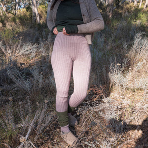 Women's High Waisted Knitted Rib Leggings - 100% Baby Alpaca - AW25 Rust Melange (S-XL) *Returning Soon