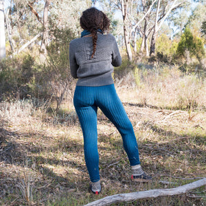 Women's High Waisted Knitted Rib Leggings - 100% Baby Alpaca - AW25 Forest Green Melange (S-XL) *Returning Soon