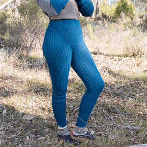 Women's High Waisted Knitted Rib Leggings - 100% Baby Alpaca - AW25 Forest Green Melange (S-XL) *Returning Soon
