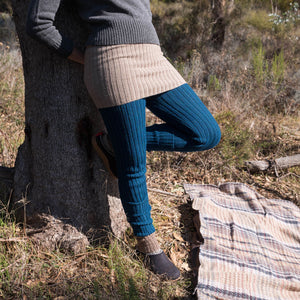 Women's High Waisted Knitted Rib Leggings - 100% Baby Alpaca - AW25 Forest Green Melange (S-XL) *Returning Soon