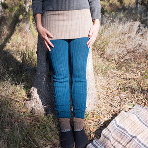 Women's High Waisted Knitted Rib Leggings - 100% Baby Alpaca - AW25 Forest Green Melange (S-XL) *Returning Soon