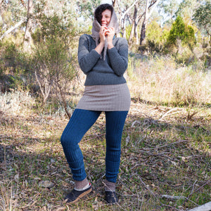 Women's High Waisted Knitted Rib Leggings - 100% Baby Alpaca - AW25 Forest Green Melange (S-XL) *Returning Soon