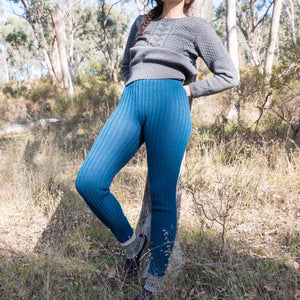 Women's High Waisted Knitted Rib Leggings - 100% Baby Alpaca - AW25 Forest Green Melange (S-XL) *Returning Soon