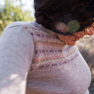 Women's Fairisle Vintage Yoke Sweater - 100% Baby Alpaca - Lavender (S-L)