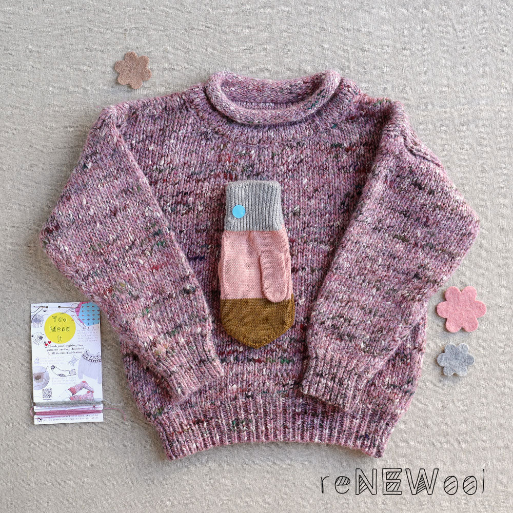 Ellyon Knit Pullover - Merino/Alpaca/Silk - Iris (6y+) and Mittens *PRE-LOVED/YOU MEND IT!