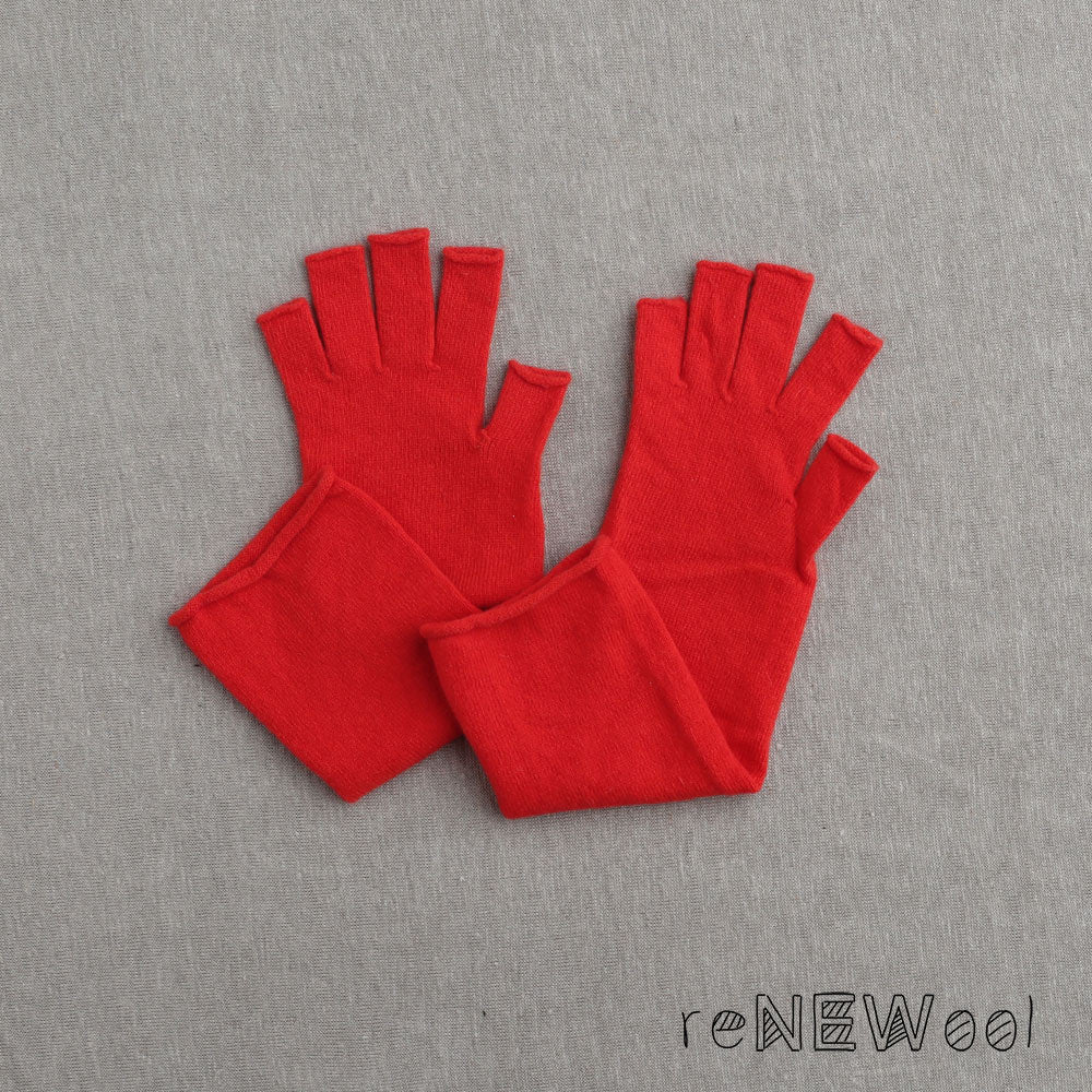 Long Fingerless Gloves in 100% Merino - Red *SECONDS/MENDED