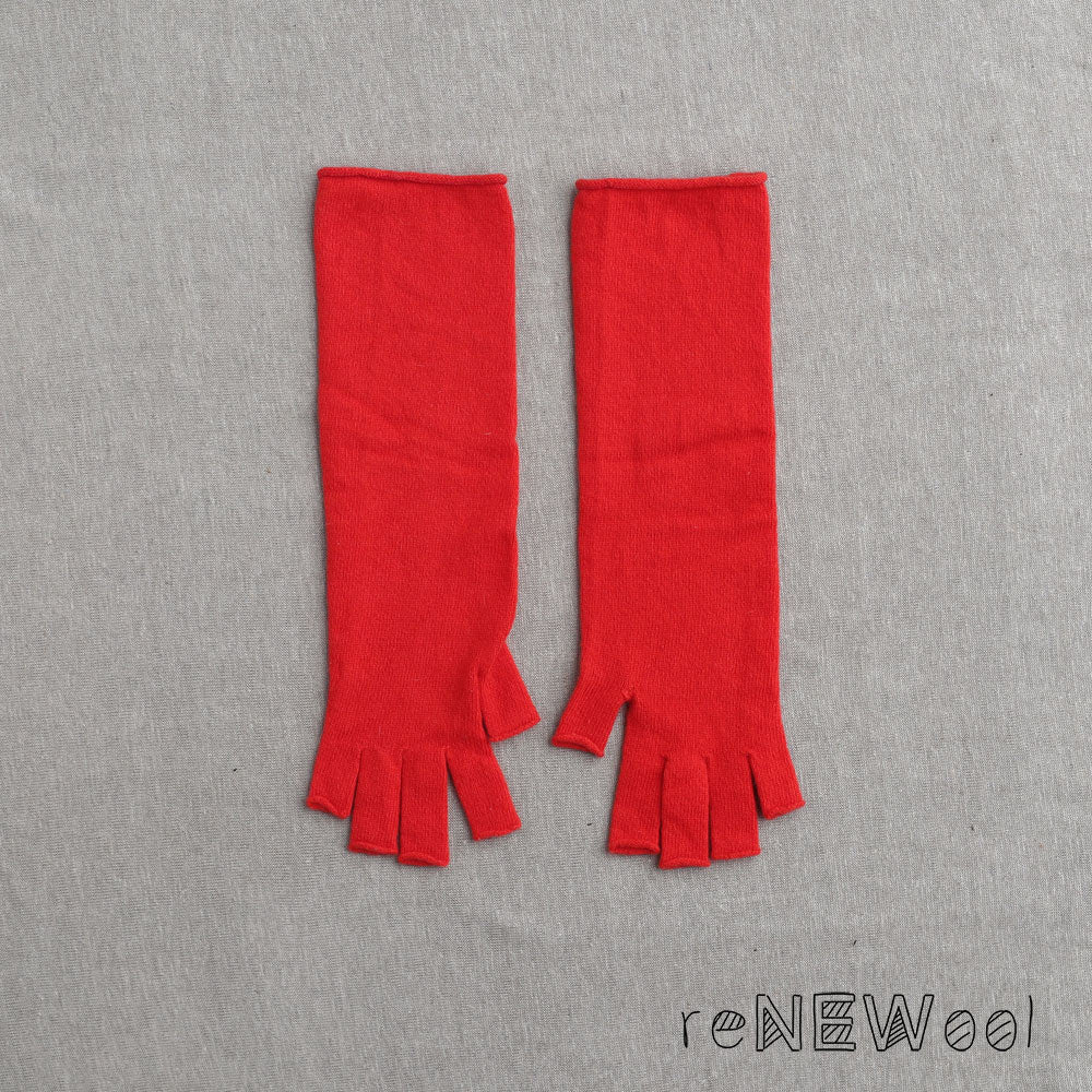 Long Fingerless Gloves in 100% Merino - Red *SECONDS/MENDED