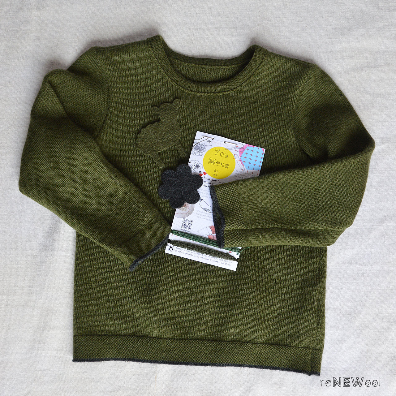 Classic Merino Kids Jumper - Olive (3-4y) *PRE-LOVED/YOU MEND IT!